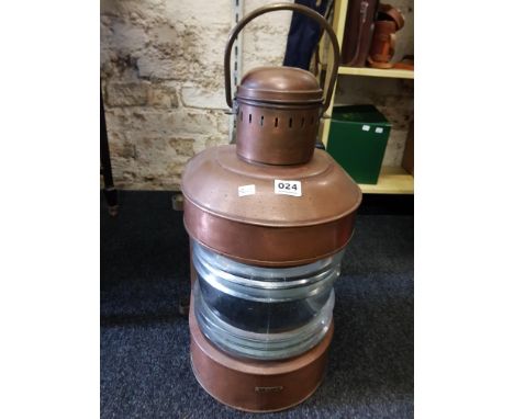LARGE ANTIQUE COPPER SHIPS LIGHT
