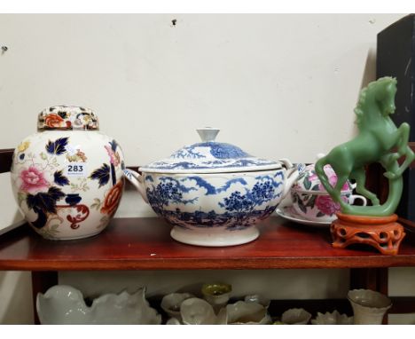 SHELF LOT OF CHINA TO INCLUDE MASONS GINGER JAR