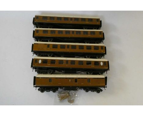 Five Exley K6 LNER Teak bogie coaches. All items have some additional painting, re lettering or further details added, otherw