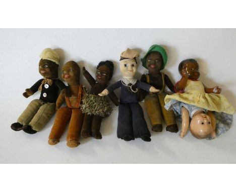 Five Norah Wellings dolls, including a sailor, together with a vintage reversible doll, largest 8 1/2" (6) (Est. plus 24% pre