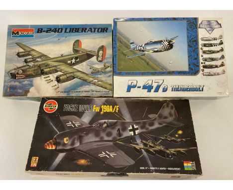 Three model aircraft Kits, comprising 1/24 scale Airfix Focke-Wulf Fw 190A/F, a 1/48 scale Monogram B-240 Liberator and a 1/2