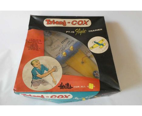 Triang/Cox P19 control line trainer. This is a rare, boxed model that has never been used. Contains model, starter battery an