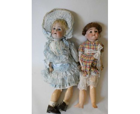 Two German bisque socket head dolls, comprising a 24" William Goebel 120 8 with blue glass fixed eyes, open mouth, teeth, joi