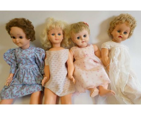 Four vintage vinyl dolls, comprising a 30" Disney Pollyanna, two 28" Rosebud Mannequin dolls, and a 32" Bradgate Palitoy doll