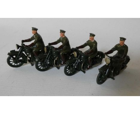 Four Britains WW1 Army motorcycle dispatch riders, all items well repainted (Est. plus 24% premium inc. VAT)