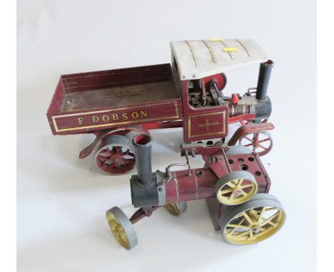 Playworn Mamod steam engines comprising TE1 Traction engine and Steam Lorry, parts missing, repainted (Est. plus 24% premium 