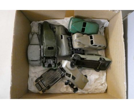 Unboxed playworn Dinky vehicles including trucks, saloon cars and tractor and The Great Book of Dinky Toys and the Hornby Dub