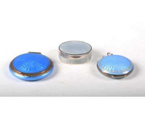 A Norwegian silver and pale blue enamelled circular pillbox by Marius Hammer, the gilt interior detailed '930 S MH' diameter 