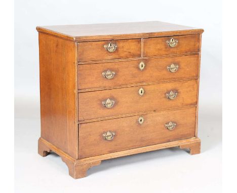 A George III provincial oak chest of two short and three long drawers, on bracket feet, height 84cm, width 93cm, depth 51cm.