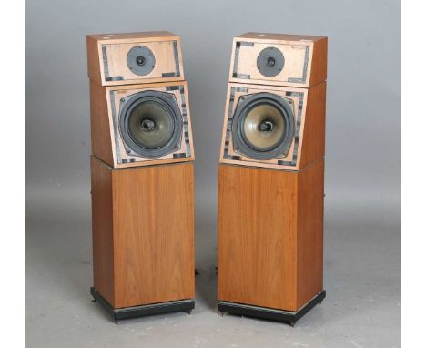 A pair of Naim Audio floor speakers, Type 'NA SBL', mounted on reclining stands, height 88cm, width 27cm (lacking speaker cov