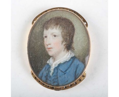 Circle of Samuel Shelley - a late 18th/early 19th century head and shoulders portrait miniature of a young boy, watercolour o