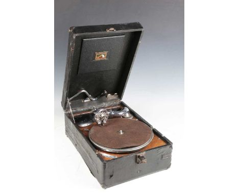 An HMV black cased portable gramophone with a No. 54 sound box, together with a collection of 78rpm records.