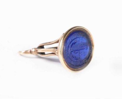 A George III gold fob seal with oval blue glass intaglio of a fouled anchor, inscribed 'Rodney 12 ApL 1782', the surround wit