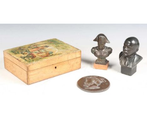A mixed group of collectors' items, including an early 20th century cast spelter bust of Napoleon Bonaparte, height 13cm, a b