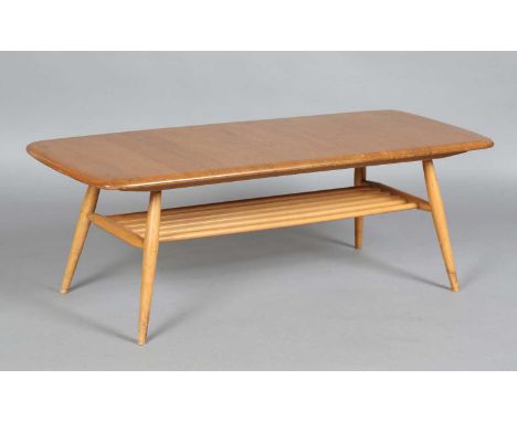 A mid-20th century Ercol elm and beech rectangular coffee table, height 36cm, length 105cm, depth 44cm.
