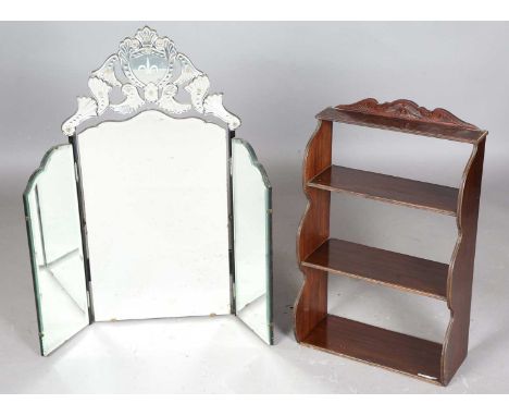 An early 20th century mahogany four-tier graduated wall shelf, height 72cm, width 45cm, depth 21cm, together with a 20th cent