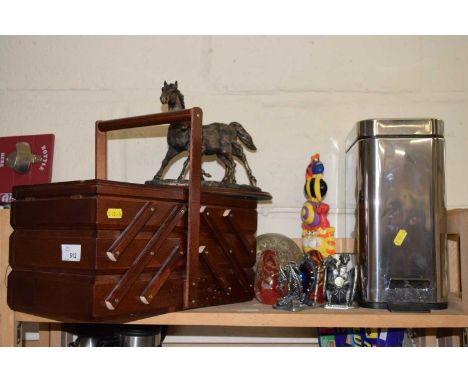 Mixed Lot: Needlework sewing box, horse figurines and other items