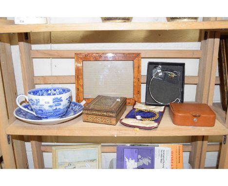 Mixed Lot: An oversized modern Spode cup and saucer, rolled gold bracelet, box, picture frame etc