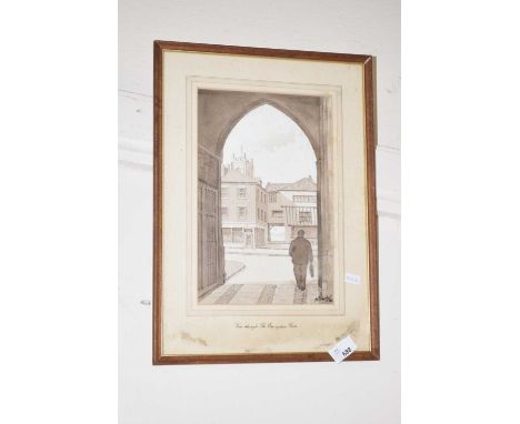 Aquatint "View Through the Erpingham Gate" signed Bentall
