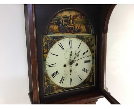 GEORGE III SCOTTISH MAHOGANY EIGHT DAY LONGCASE CLOCK LATE 18TH / EARLY 19TH CENTURY the arched pediment above painted dial f