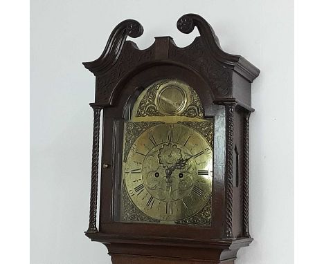 GEORGE III MAHOGANY LONGCASE CLOCK LATE 18TH/EARLY 19TH CENTURY  with two train eight day movement, the brass dial with Roman