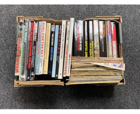 A box of mid 20th century war magazines, Action Illustrated, All Man, twenty-one hardback volumes relating to warfare 
