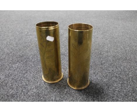 Two WWI brass trench art ammunition shells 