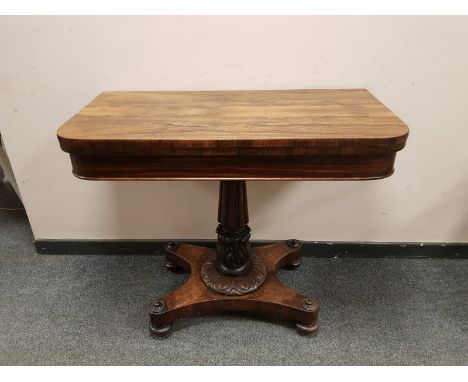 A Regency rosewood turnover top card table, width 91 cm 