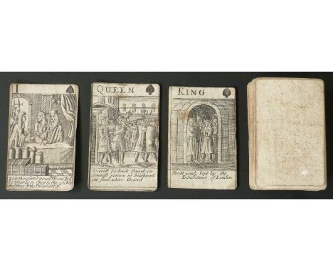 The Reign of James II 1685 – 1688 English playing cards. Black and white engraved cards. Scenes reflecting the growth of Prot