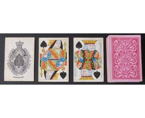 James English, London playing cards. Standard double ended courts, square corners, no indices, one way numerals. Pink pattern