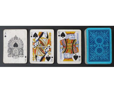 London Playing Card Company. Playing cards with standard double ended courts, round corners and indices. Blue patterned backs