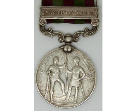 British Army India Medal (1896)&nbsp; 1901/1902 named to 2152 Sepoy Shandr 5th Punjab Regiment, with clasp for Wazaristan 190