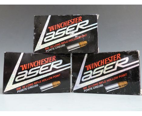 One thousand five hundred Winchester Laser .22LR hollow point rifle cartridges, in original boxes&nbsp;PLEASE NOTE THAT A VAL