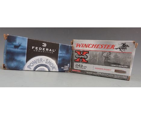 Thirty-three .243 rifle cartridges, in Winchester Super X and Federal&nbsp;boxes.&nbsp;PLEASE NOTE THAT A VALID RELEVANT FIRE