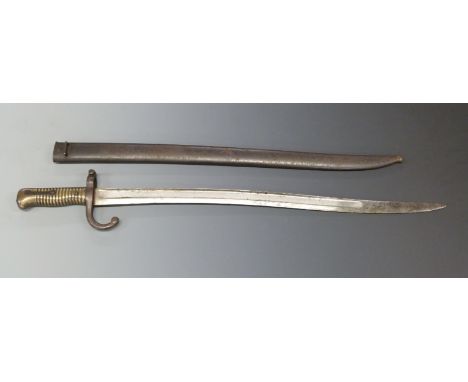 French Chassepot bayonet with 57.5cm fullered blade, in metal scabbard&nbsp;