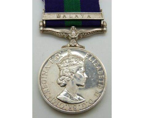 British Army General Service Medal with clasp for Malaya, named to 23475619 Cfn G Streeter, REME