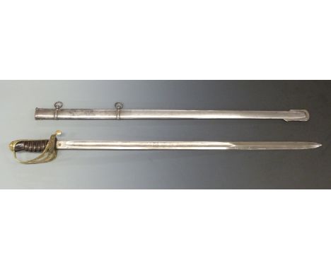 Replica 1874 pattern 1854 infantry officer's sword, in metal scabbard, blade length 83cm.&nbsp;