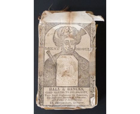 Hall & Bancks, England playing cards. Partly opened in Great Mogul tax wrapper. c1828