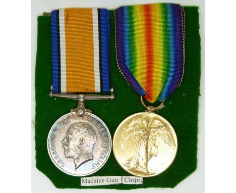 British Army WWI medals comprising the War Medal and Victory Medal named to 62963 Pte W S Harding Machine Gun Corps