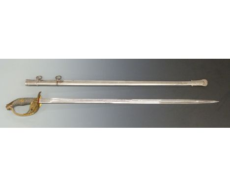 1889 German Imperial sword with shagreen and wire grip, handle and cipher for Wilhelm II, the 83cm blade marked Mohr and Spey