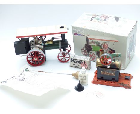 Mamod live steam tractor in original box together with a Mamod stationary live steam engine
