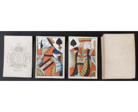 Hall & Son, England playing cards. Garter ace. GIII, No. 104. Standard full length courts. Plain backs. 52 cards. c1819
