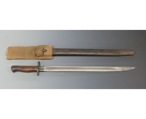 British Army bayonet with 43cm fullered blade, in scabbard with canvas frog.&nbsp;