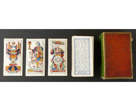 Fabbricatore Felice Rossi, Milan, Italy playing cards. Lombardy tarot pack. Single figure courts. Turn over edges. Tax stamp 