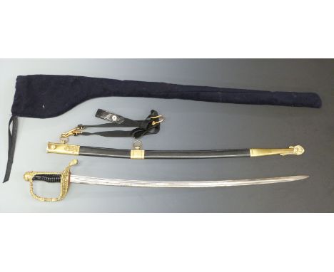 French brass hilted naval officer's sword, the hilt with pierced fouled anchor and fish decoration, blade length 70cm,&nbsp;i