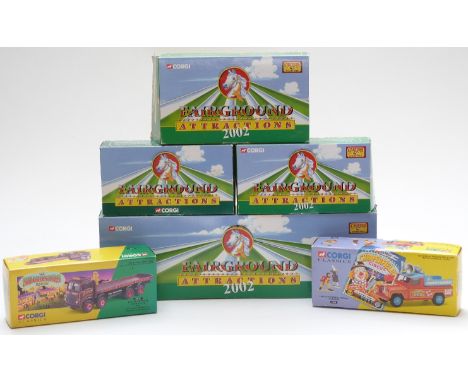 Six Corgi Fairground Attractions and The Showmans Range diecast model vehicles and vehicle sets including Foden S21 Steam Yac