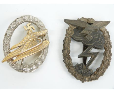 Germany WWII Air Force / Army parachutist's badge and a Ground Combat badge, one impressed MUK.5