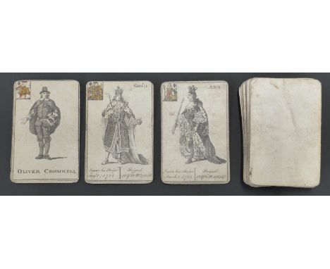 English playing card pack dealing with Kings and Queens and general knowledge. Black and white engraved cards. The suit value