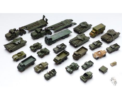 Twenty-three Corgi and Dinky diecast model military vehicles including tanks, Foden lorry etc&nbsp;
