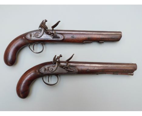 A pair of Lowther of London flintlock hammer action duelling or target pistols named locks, with French style hammers, safely
